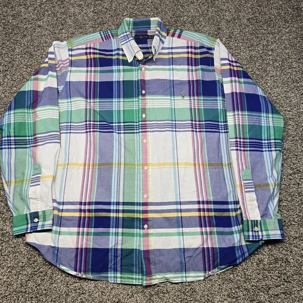 Polo Ralph Lauren Plaid Oxford Long Sleeve Button Shirt Men Size 2XLT Flesh Pony